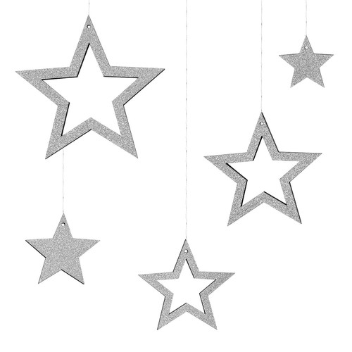 Holz sterne 5er set - set, silber