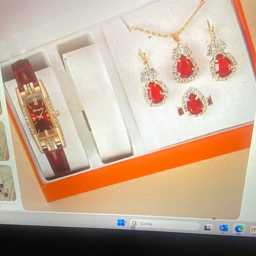 Schmuckset rot silber - schmuckset, strass