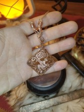 UNIKAT Wire Wrapping Anhänger Kupfer Raute Zirkonia Blume Boho Style Handmade