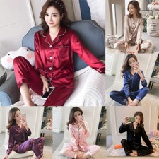 Satin-Pyjama-Set Für Damen Klassische Button-Down-Loungewear Lange Ärmel ?