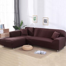 2Stck 3 Sitzer+3 Sitzer Sofabezug Stretch Sofahusse Abdeckung für L-Form Ecksofa
