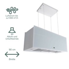 Inselhaube Dunstabzugshaube 90cm Gurari GCH I 333 Prime Umluft Weiß Glas Insel 