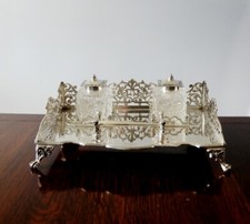 VINTAGE WALKER & HALL SILBER GALERIE TINTENSTÄNDER Antik Schreibtischständer Carr's Dip Pen