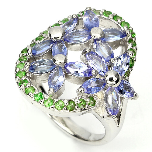Tansanit tsavorit ring - tansanit, 925