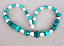 echte Malachit + Süßwasser perle Edelstein  Kette,,45 cm, Silber (D -  55 )