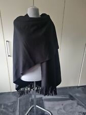 Damen Poncho Cape Überwurf Fleece mit Fransen schön dick MEGA Warm schwarz NEU