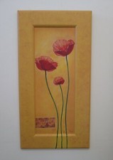 Wandbild Kunstdruck Bild Unikatrahmen bemalt Mohnblumen Mohn Blumen Beige 31x60