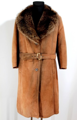 Leder mantel waschbärkragen - leder,