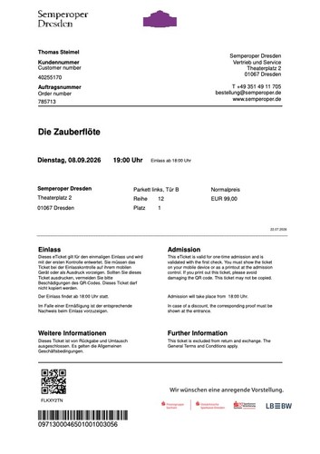 Karten für die - , semper