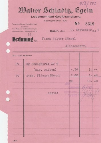 Egeln rechnung 1944 - egeln,,