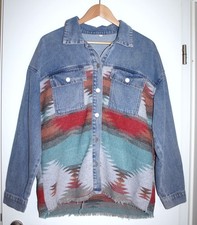 JACKE Ethno Gr.S Hemdjacke Azteken Oversized Shacket Denim Jeans Boho M L Goa