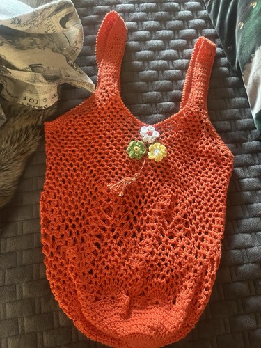 Tasche gehäkelt netz orange - gehäkelt,