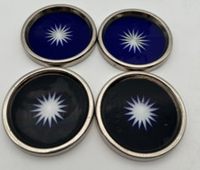 4er Set Glasuntersetzer aus bleuem Glas gerahmt  mit Metall Stern Ø8cm Crystal E