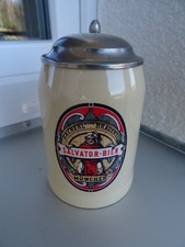 Bierkrug Salvator Bier München - Zacherl, 0,5 L, top Zustand, Zinndeckel, 19cm
