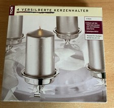4 Versilberte Kerzenhalter zum Aufstecken an Teller, TCM, in geöffneter Ovp.