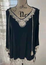 Böhmische Kaftan Tunika Schwarz Spitze Beige Gr. 44