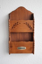 Altes französisches Briefregal aus Holz mit dekorativer Schnitzerei 2 Ablagen