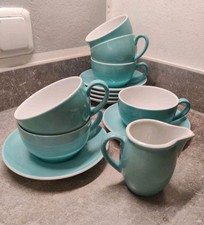 6 x Dibbern Türkis Kaffee Tee Tassen und Milchkännchen 6er Set