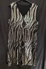 ESPRIT ⭐️ Traum Pailletten Party Kleid Silber/Schwarz Gr. LM L Zebra, edel!
