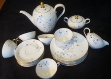 Tee Service Eschenbach Bavaria Porzellan Elfenbein Goldrand blaue Blümchen