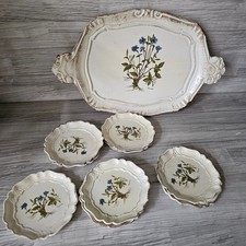 Tablett mit 9 Untersetzer--Blumen-Motiv-Immergrün--Florence Italy