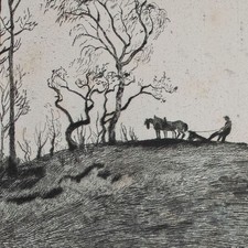 Volkmann Radierung Pferdepflug