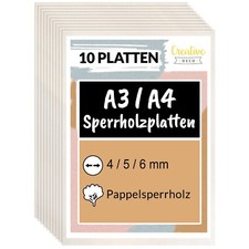 Sperrholzplatte 10 Stück | Pappelsperrholz 4mm - 6mm | Holzzuschnitte A3 / A4