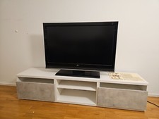 TV -Bank / Tisch mit Schubladen, weiß/Kallviken hellgrau.