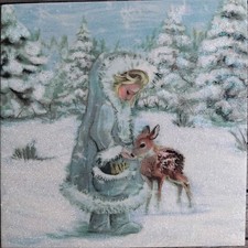 Mädchen mit Reh im Winter -