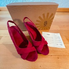 UGG Sandlen mit Keilabsatz, Gr. EU 37, rotes Veloursleder - 2-3 mal getragen 