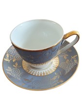 MZ Altrohlau Tasse Untertasse Vintage Porzellan Blau Blumen 7cm