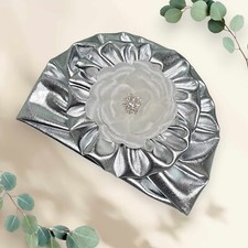 Babymütze zum Taufkleid Taufmütze Baby Turban Taufhut Mütze Taufe silber 0-6 Mon