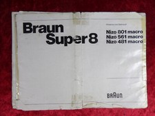 Braun NIZO 481, 561, und 801, Super 8 Filmkamera, Original Bedienungsanleitung.