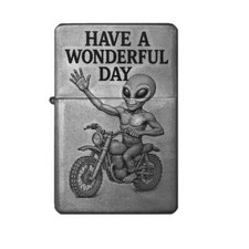 Motorrad Alien Feuerzeug Wonderful Day + eigener Gravurtext personalisierbar