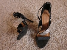 High Heel  Sandalette Sandale Abendsandalette  schwarz silber metallic Gr. 40