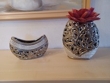 Silberne Schale, Vase Tolles Muster, Verschiedene Silbertöne Haushaltsauflösung 