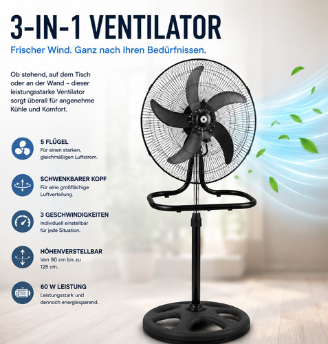 Standventilator 60w - 3-in-1,
