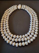Hochwertige Elegante 3-reihig  Vintage Akoya Echtperlen Collier schwer 200g