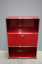 USM Haller Highboard Akten-Regal Board 3 Fächer 1 Klappe rot Schrank Ablage