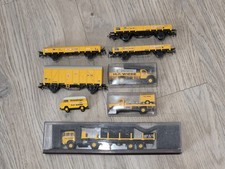 Konvolut Wiebe Gleisbau H0 4 Güterwagen 3 LKWs 1 Transporter Bauzug Schienen