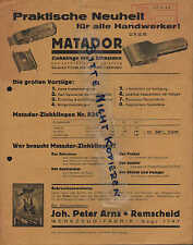 REMSCHEID, Prospekt 1933, Joh. Peter Arns Werkzeug-Fabrik Matador Ziehklinge