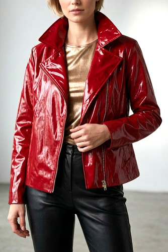 Rote lackjacke bikerlook - rote, im