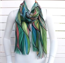 Schmaler Schal Damen Langschal Tuch Viskose + Seide grün bunt FS