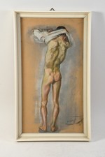 C25Z24- Pastellkreide Zeichnung Rückenakt männlich signiert B.Gobiet dat. (19)19