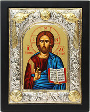Ikone Silber - Oklad 925 Silber Jesus Christus Pantokrator 20. Jh. 29,5 x 24 cm