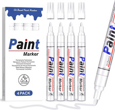 Wasserfester Weißer Lackstift– 4 Permanent Marker für Reifen, Metall,Glas & Holz
