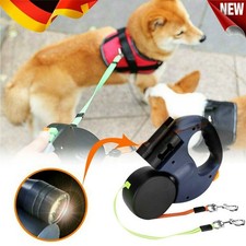 Versenkbare Dual Automatik Hundeleine Rollleine Gurtleine Doppelleine für 2 Hund