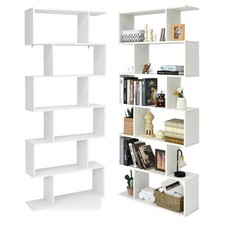 Holz Bücherregal 6 Ebenen S-Form Standregal Wohnraum Organizer Weiß