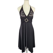 Black Rhinestone Halter Dress