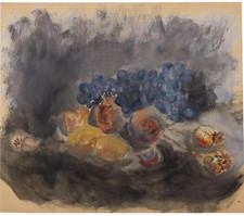 SUSANNE BACHMANN MALEREI STILLLEBEN OBST TRAUBEN ZITRONEN 1976 UNIKAT VP: 1200€*